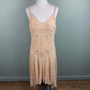 R&M Richards Peach Embroidered Beaded Midi slip Dress, fairy Gatsby 20’s size 12